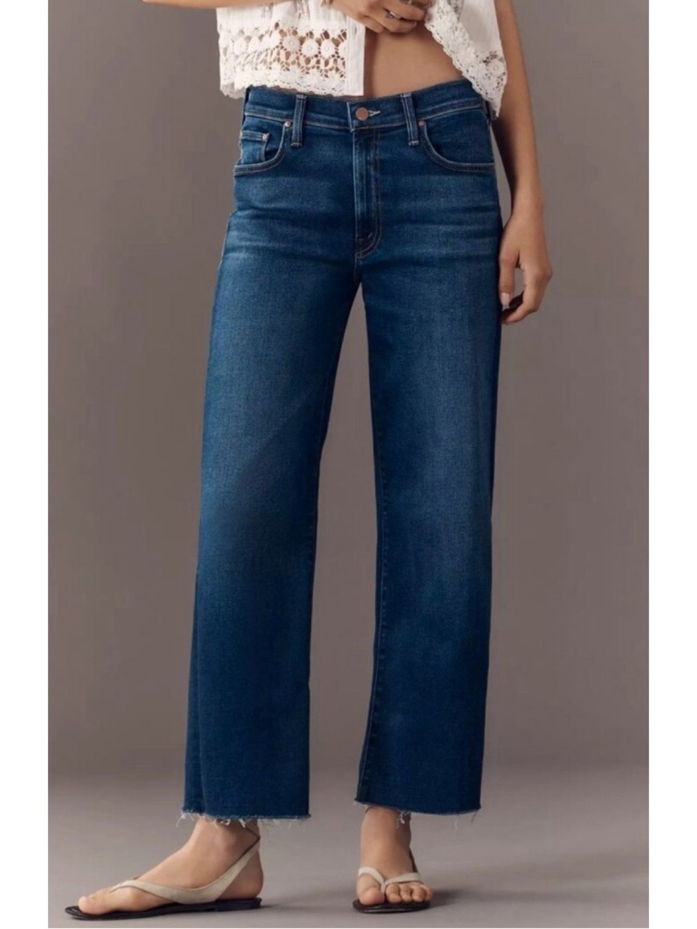 MOTHER Mid Rise Rambler Zip Ankle Fray Jeans $248 Size 32